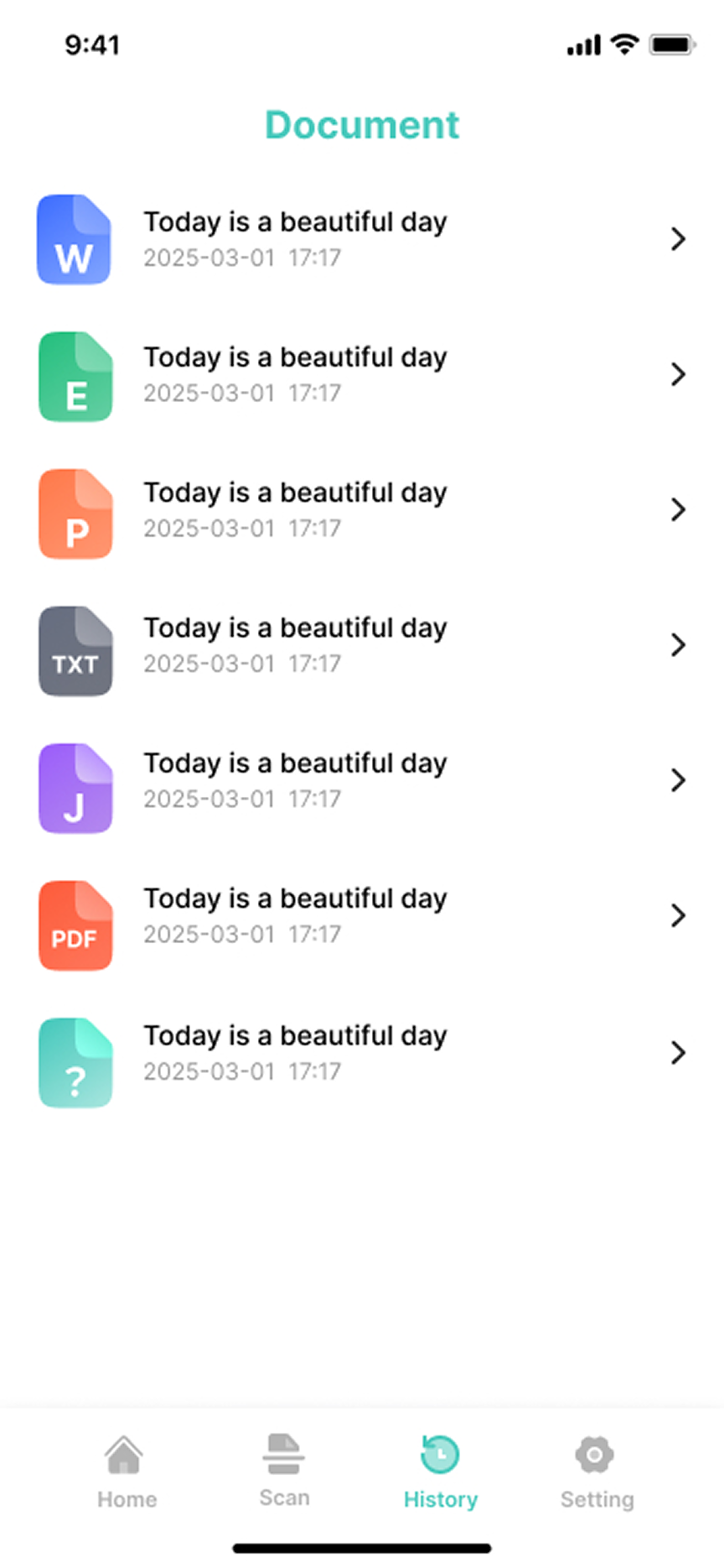 Document history app screen